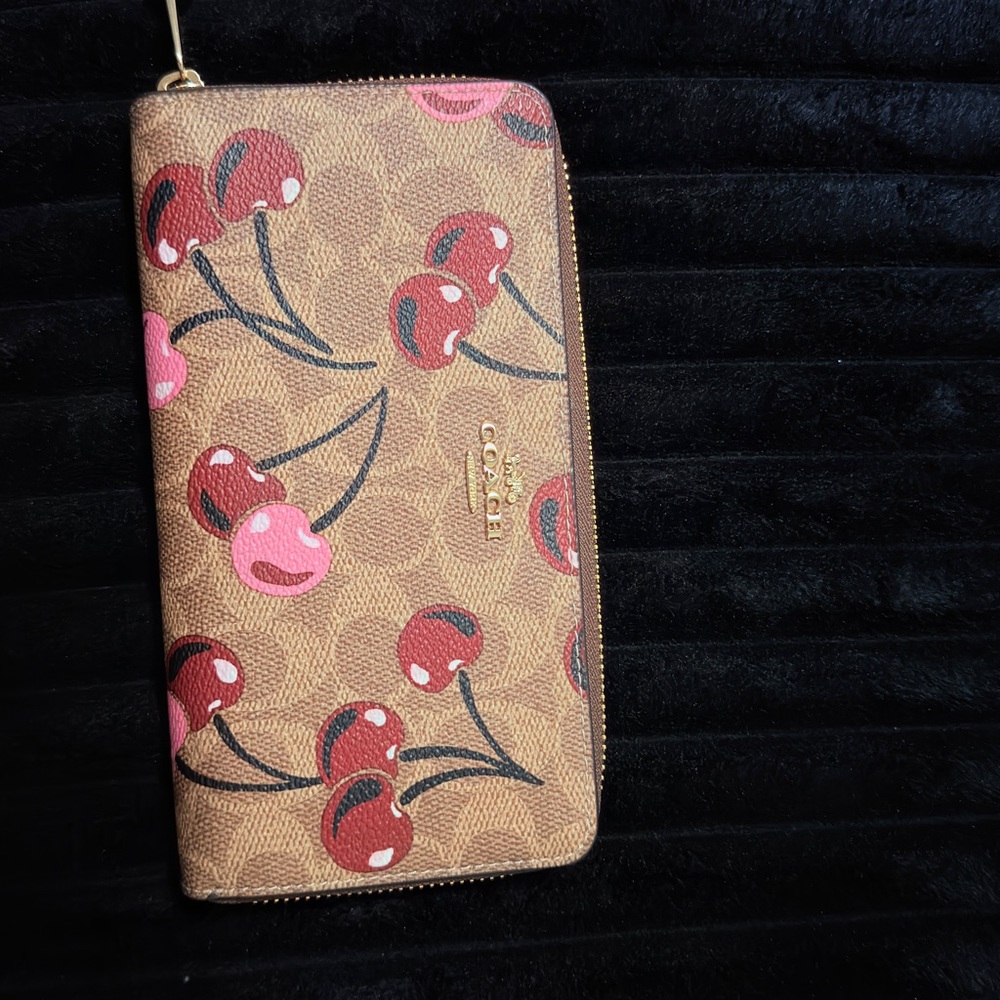 Coach Brown Cherry Print Wristlet - Picture 13 of 13